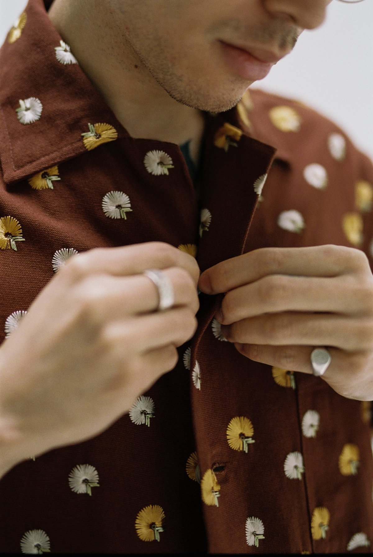 BODE Marigold Embroidered Shirt - Burgundy | Garmentory