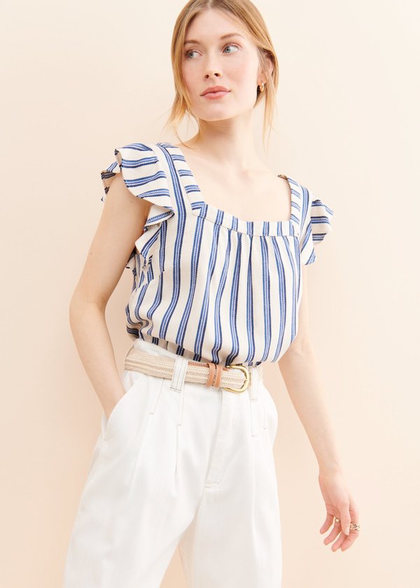 Mabel and Moss Dora Stripe Flutter Sleeve Top Mabel and Moss Dora Stripe Flutter Sleeve Top