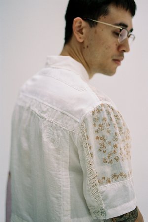 BODE One of a Kind Handkerchief Patchwork Louie Shirt - White Multi BODE One of a Kind Handkerchief Patchwork Louie Shirt - White Multi