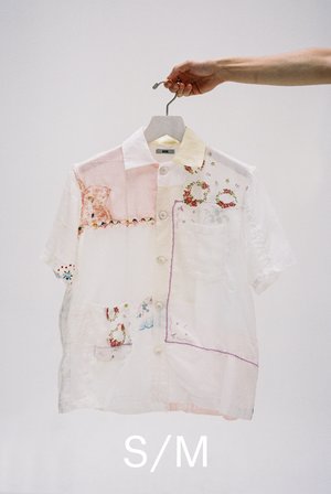 BODE One of a Kind Handkerchief Patchwork Louie Shirt - White Multi BODE One of a Kind Handkerchief Patchwork Louie Shirt - White Multi