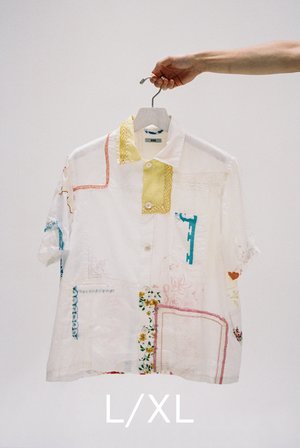 BODE One of a Kind Handkerchief Patchwork Louie Shirt - White Multi BODE One of a Kind Handkerchief Patchwork Louie Shirt - White Multi