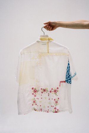 BODE One of a Kind Handkerchief Patchwork Louie Shirt - White Multi BODE One of a Kind Handkerchief Patchwork Louie Shirt - White Multi