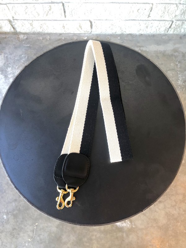 Clare V. CROSSBODY STRAP - BLACK & WHITE COTTON WEBBING Clare V. CROSSBODY STRAP - BLACK & WHITE COTTON WEBBING