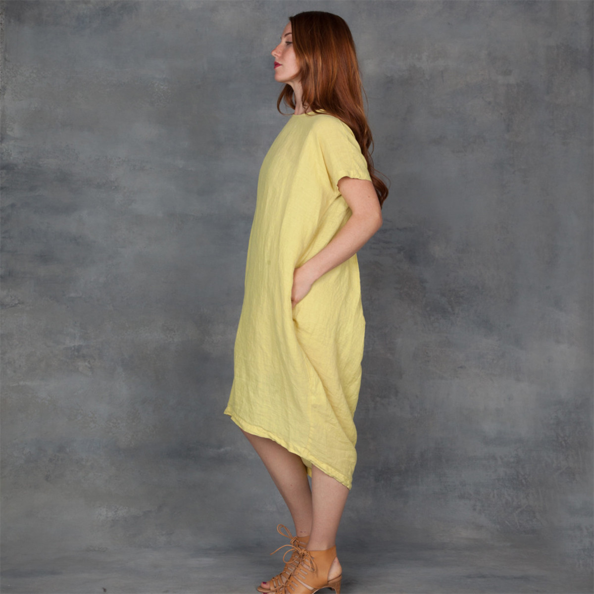 Black Crane Linen Cocoon Dress with Back Pleat | Garmentory Black Crane Linen Cocoon Dress with Back Pleat | Garmentory