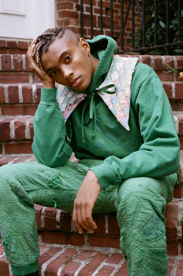 UNISEX Carleen Quilt Patch Hoodie - Green Overdye UNISEX Carleen Quilt Patch Hoodie - Green Overdye