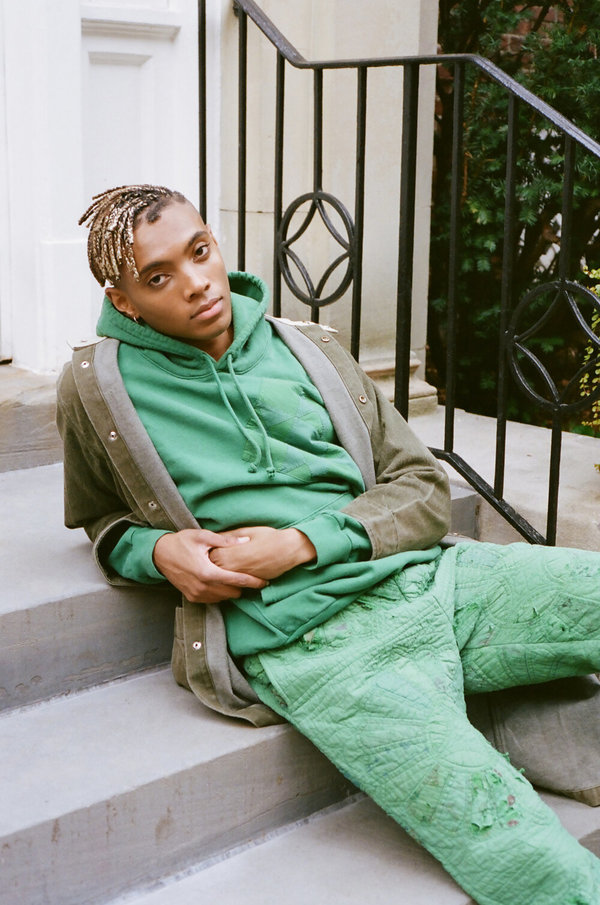 UNISEX Carleen Quilt Patch Hoodie - Green Overdye UNISEX Carleen Quilt Patch Hoodie - Green Overdye