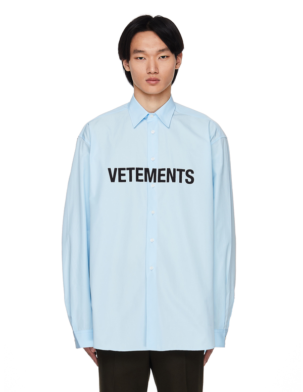 Vetements Oversize Logo Shirt - Blue | Garmentory