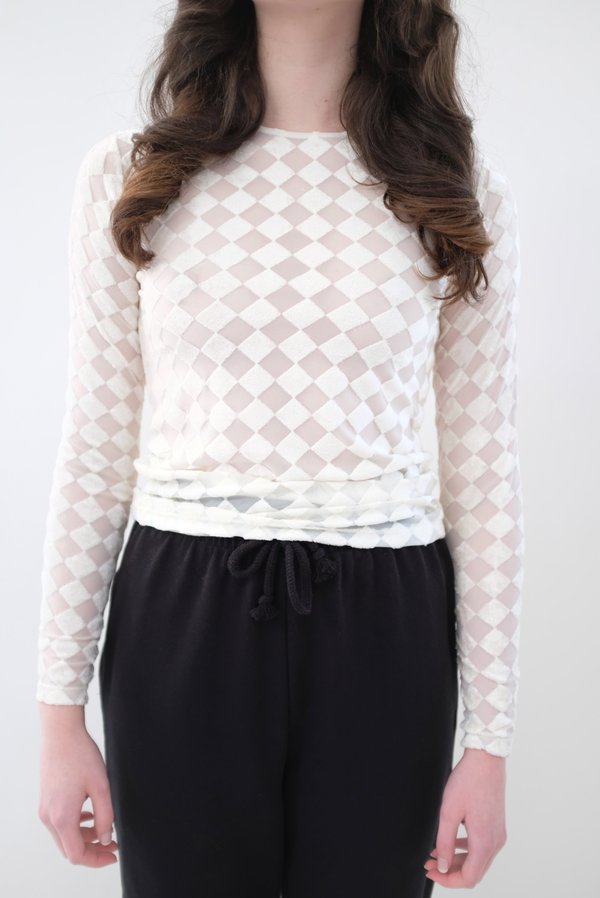 Baserange Omo Long Sleeve Tee - Checked Off White | Garmentory