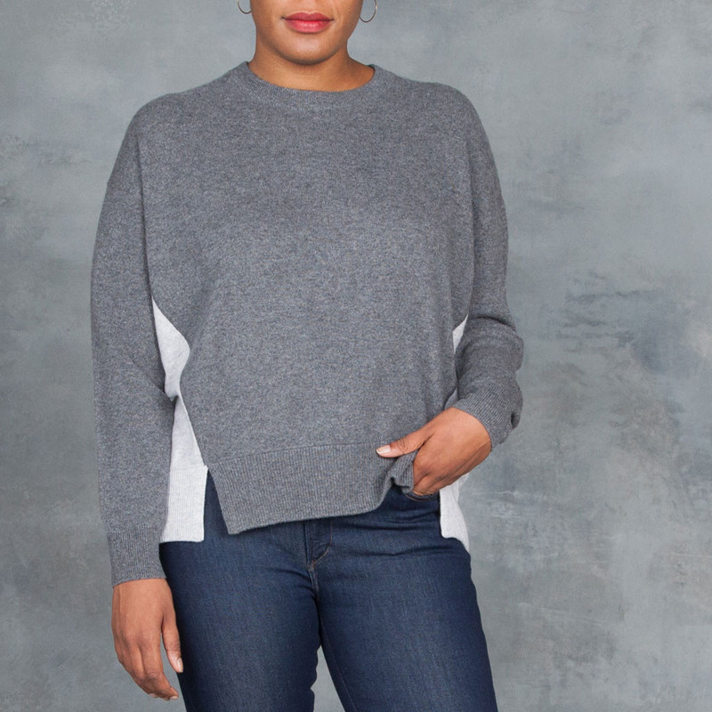 Duffy Cashmere Grey Color Block Pullover Sweater Garmentory