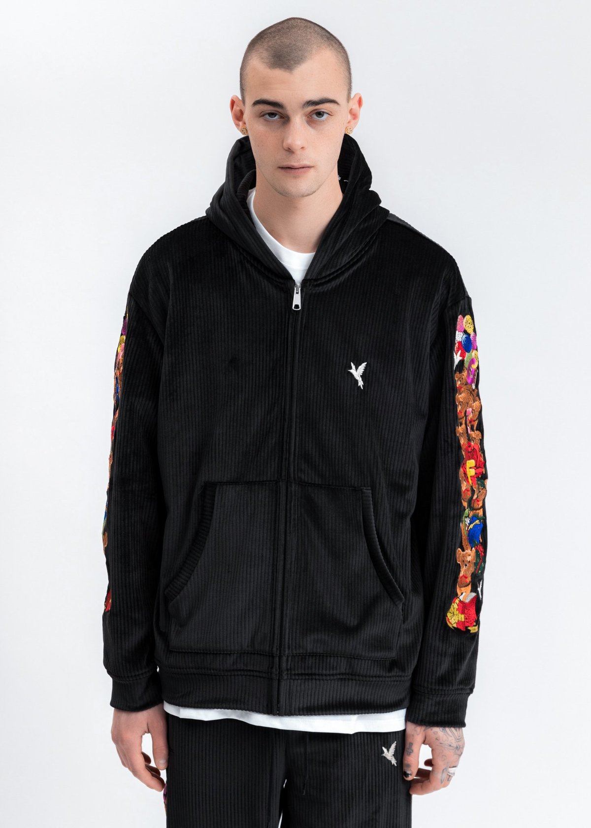 Doublet Chaos Embroidery Comfy Zip Up Hoodie sweater - Black