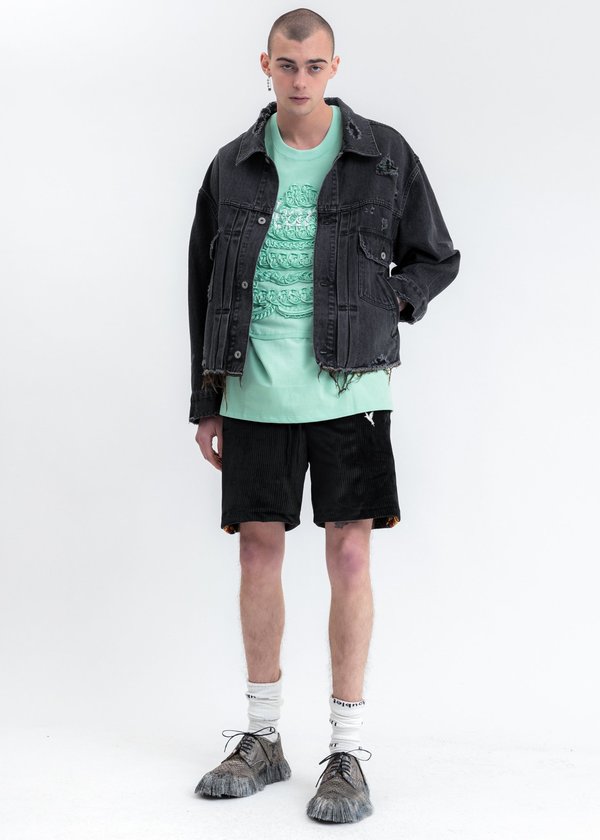 Doublet Damaged Silk Denim Jacket - black | Garmentory