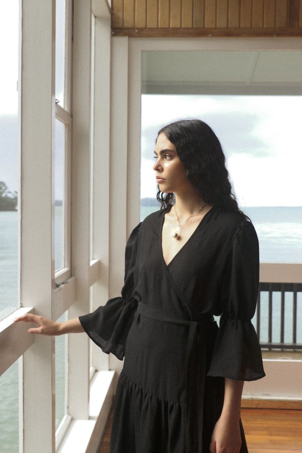 black linen wrap dress