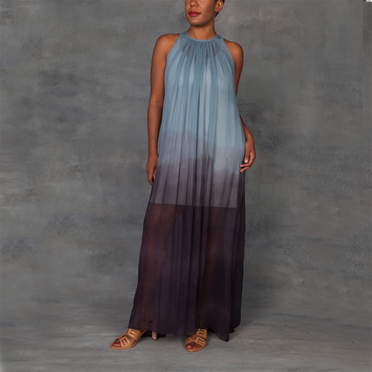 Jill Aiko Yee Awaken Dress Silk Chiffon Ombre Dip Dye with Grey Slip |  Garmentory