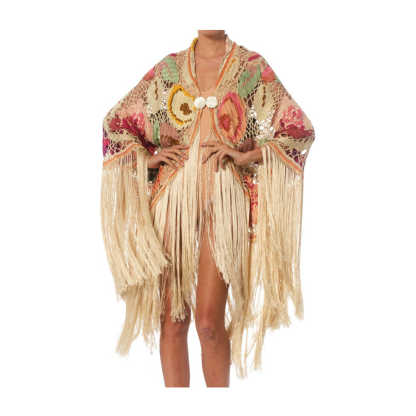 Morphew Silk Fringe 1920s Crochet Cocoon Cardigan Morphew Silk Fringe 1920s Crochet Cocoon Cardigan