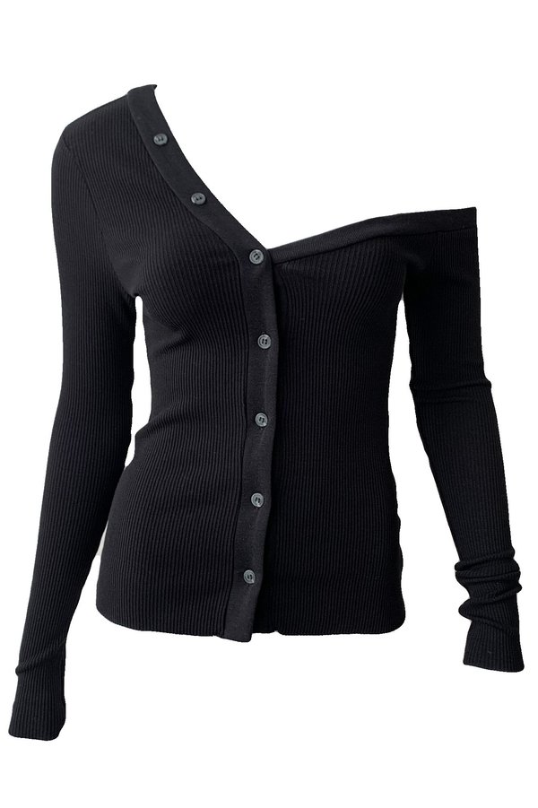 The Range Mass Rib Tilted Button Top - Black The Range Mass Rib Tilted Button Top - Black