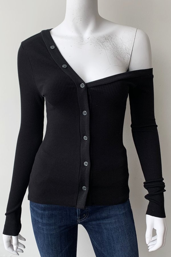 The Range Mass Rib Tilted Button Top - Black The Range Mass Rib Tilted Button Top - Black