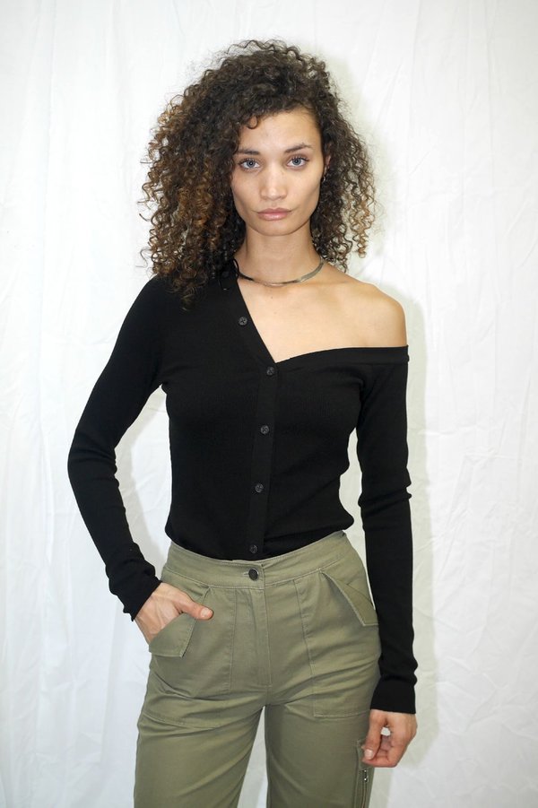The Range Mass Rib Tilted Button Top - Black The Range Mass Rib Tilted Button Top - Black