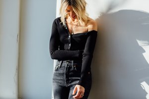 The Range Mass Rib Tilted Button Top - Black The Range Mass Rib Tilted Button Top - Black
