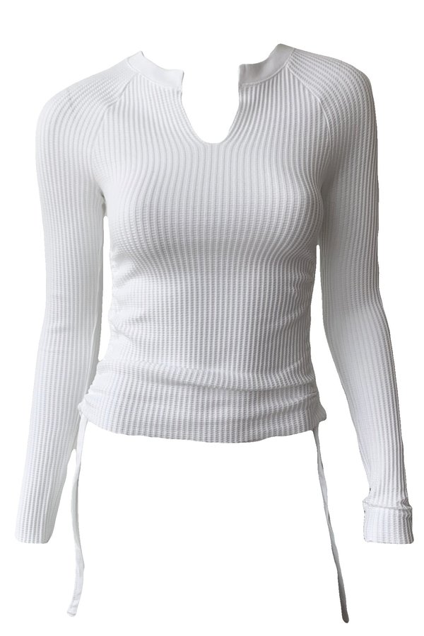 The Range Stark Jumbo Waffle Knit Gathered Slash Top - White The Range Stark Jumbo Waffle Knit Gathered Slash Top - White
