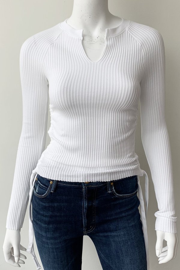 The Range Stark Jumbo Waffle Knit Gathered Slash Top - White The Range Stark Jumbo Waffle Knit Gathered Slash Top - White