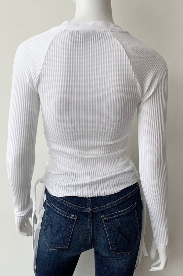 The Range Stark Jumbo Waffle Knit Gathered Slash Top - White The Range Stark Jumbo Waffle Knit Gathered Slash Top - White
