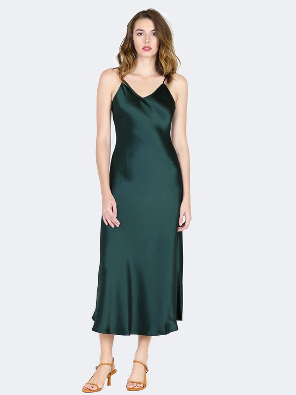 green emerald velvet dress V-Neck Midi Slip main image 1