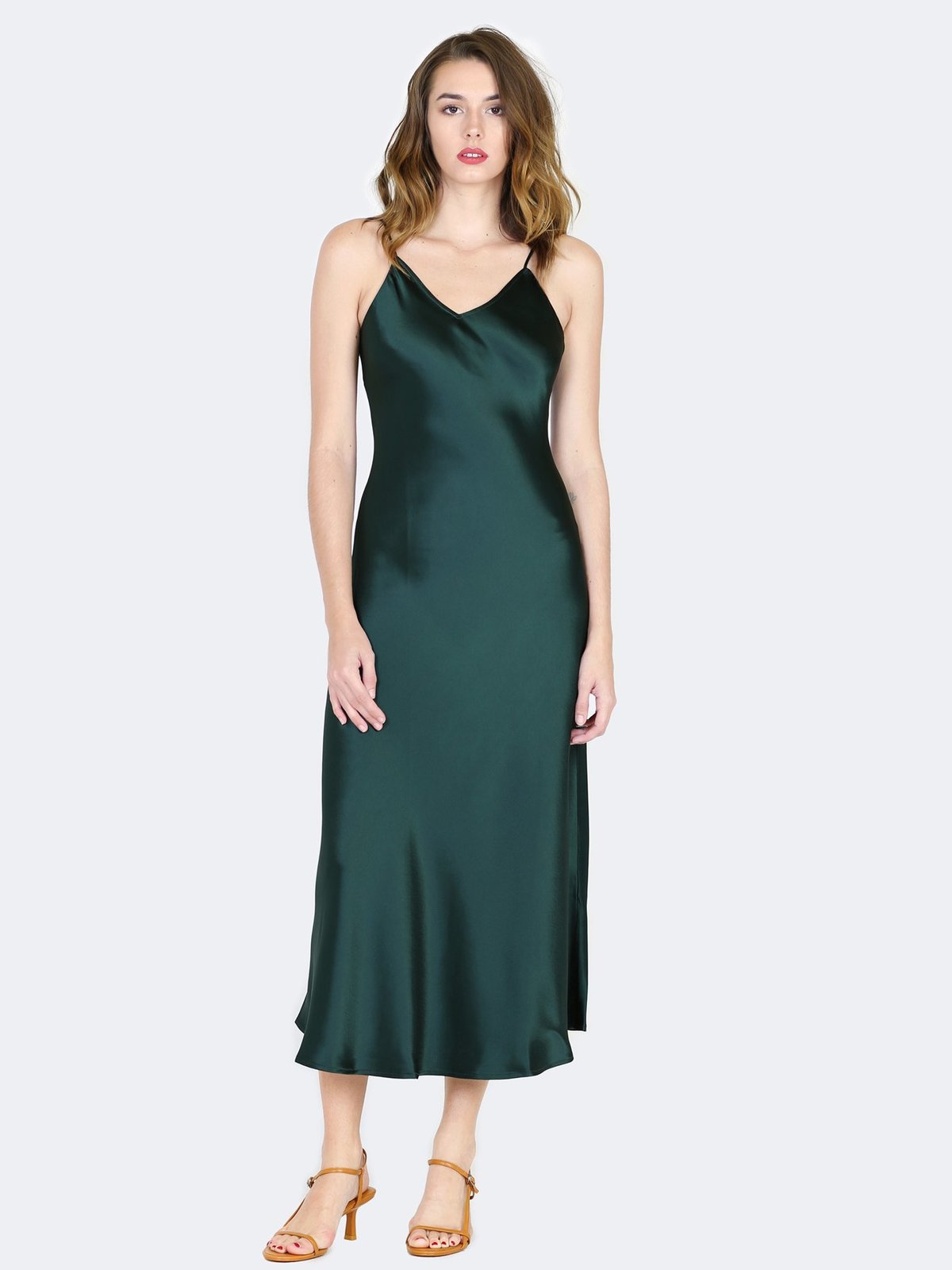 slim fit dress slacks Emerald Isle Green 90s Style Silk Slip Dress main image 0