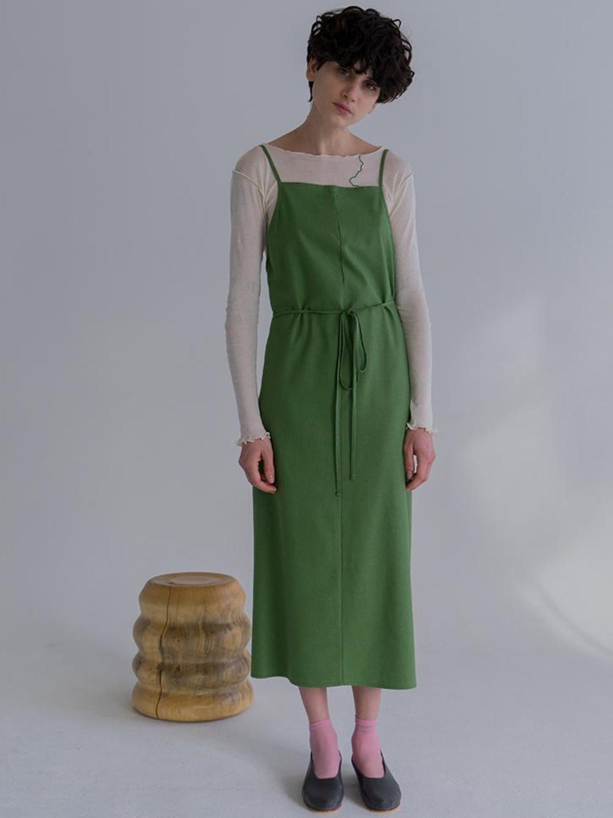 Baserange Yumi Apron Dress Sun Moss Green Garmentory