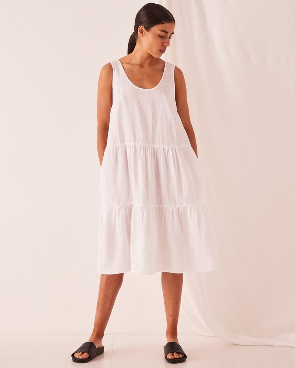 Assembly Label Tiered Linen Dress White Garmentory