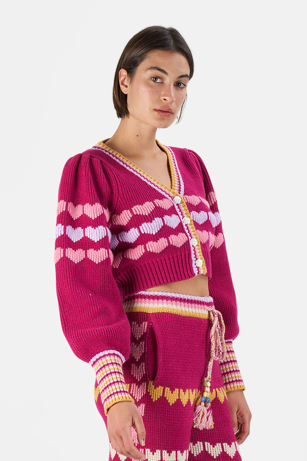 LoveShackFancy Buena Crop Cardigan Sweater - Warm Heart LoveShackFancy Buena Crop Cardigan Sweater - Warm Heart