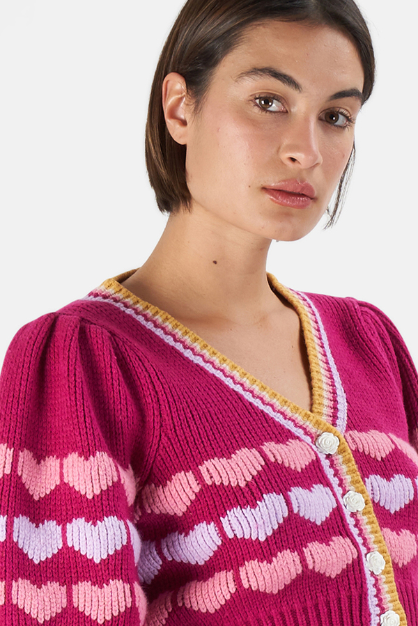 LoveShackFancy Buena Crop Cardigan Sweater - Warm Heart LoveShackFancy Buena Crop Cardigan Sweater - Warm Heart