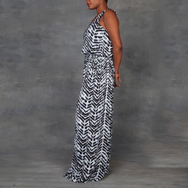 black dress vegas Black and Neon Coral Chevron Maxi Dress – Saved by the Dress main image 1