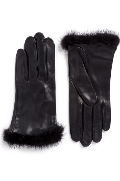 Georges Morand Mink Trim Leather Gloves Georges Morand Mink Trim Leather Gloves