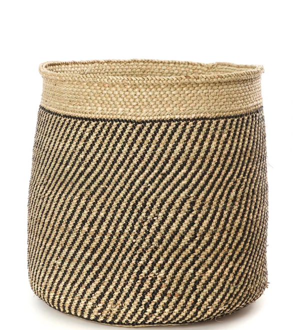 Swahili African Modern Iringa Stripe Weave Basket - Natural/Black