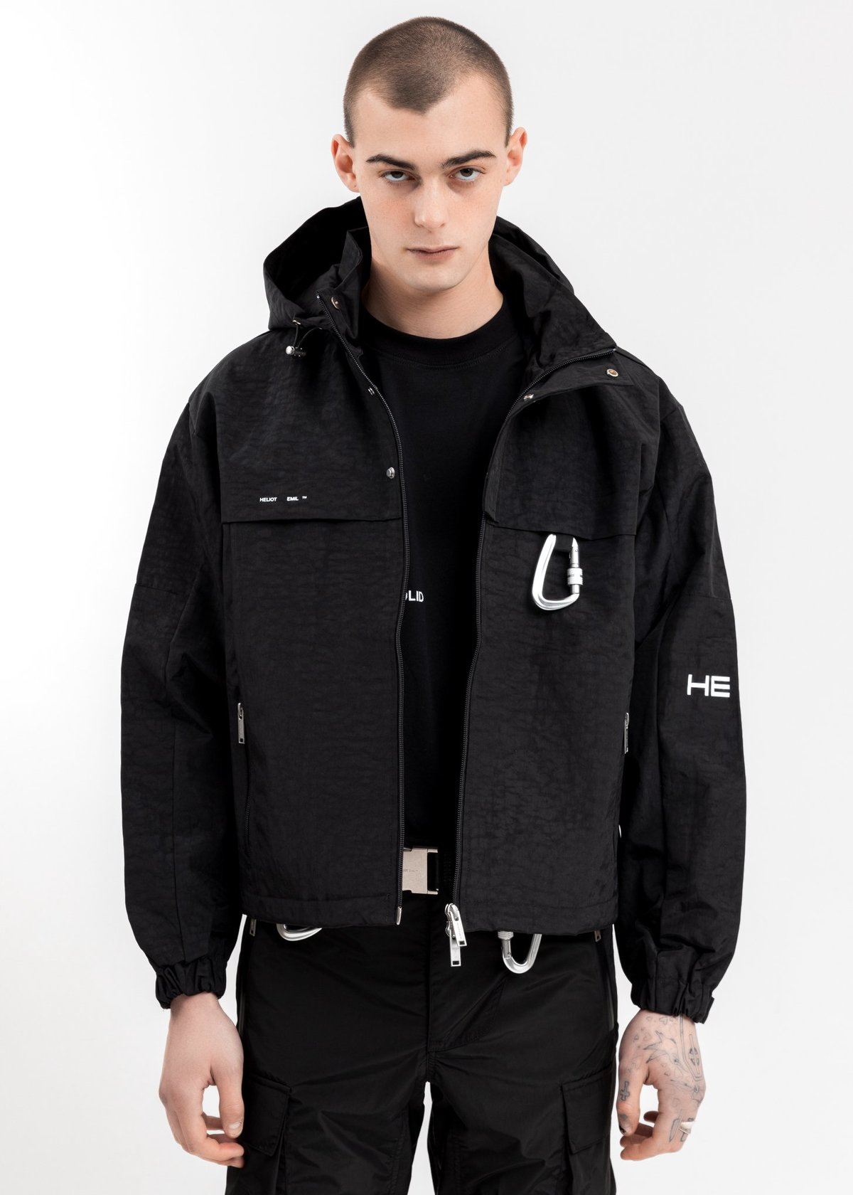 Heliot Emil Track Jacket with Removable Hood - Black | Garmentory
