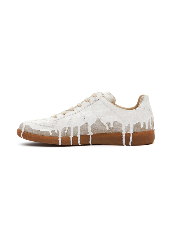 Maison Margiela Linen Replica Sneakers - White Paint Maison Margiela Linen Replica Sneakers - White Paint