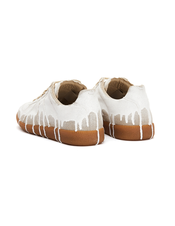 Maison Margiela Linen Replica Sneakers - White Paint Maison Margiela Linen Replica Sneakers - White Paint