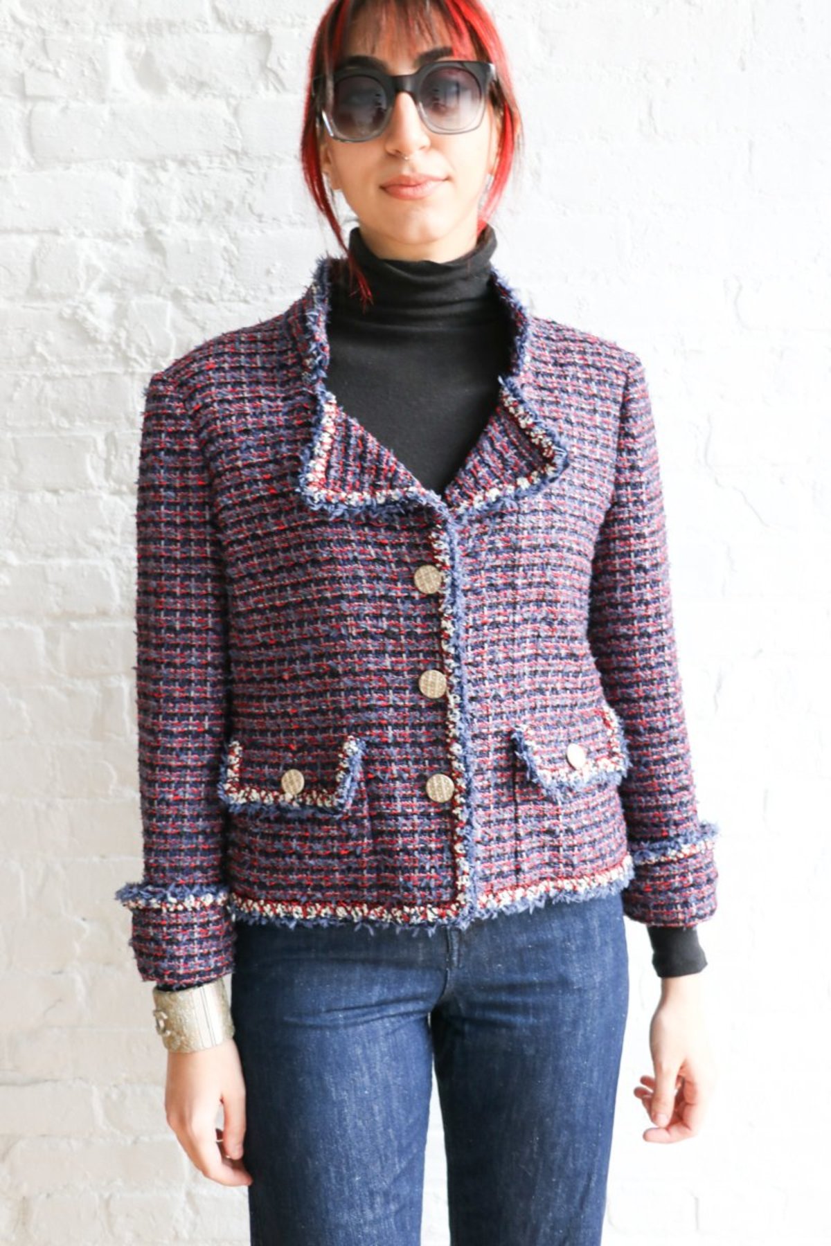 [pre-loved] Chanel Tweed Short Jacket - Red/Navy - Image 1 of 5