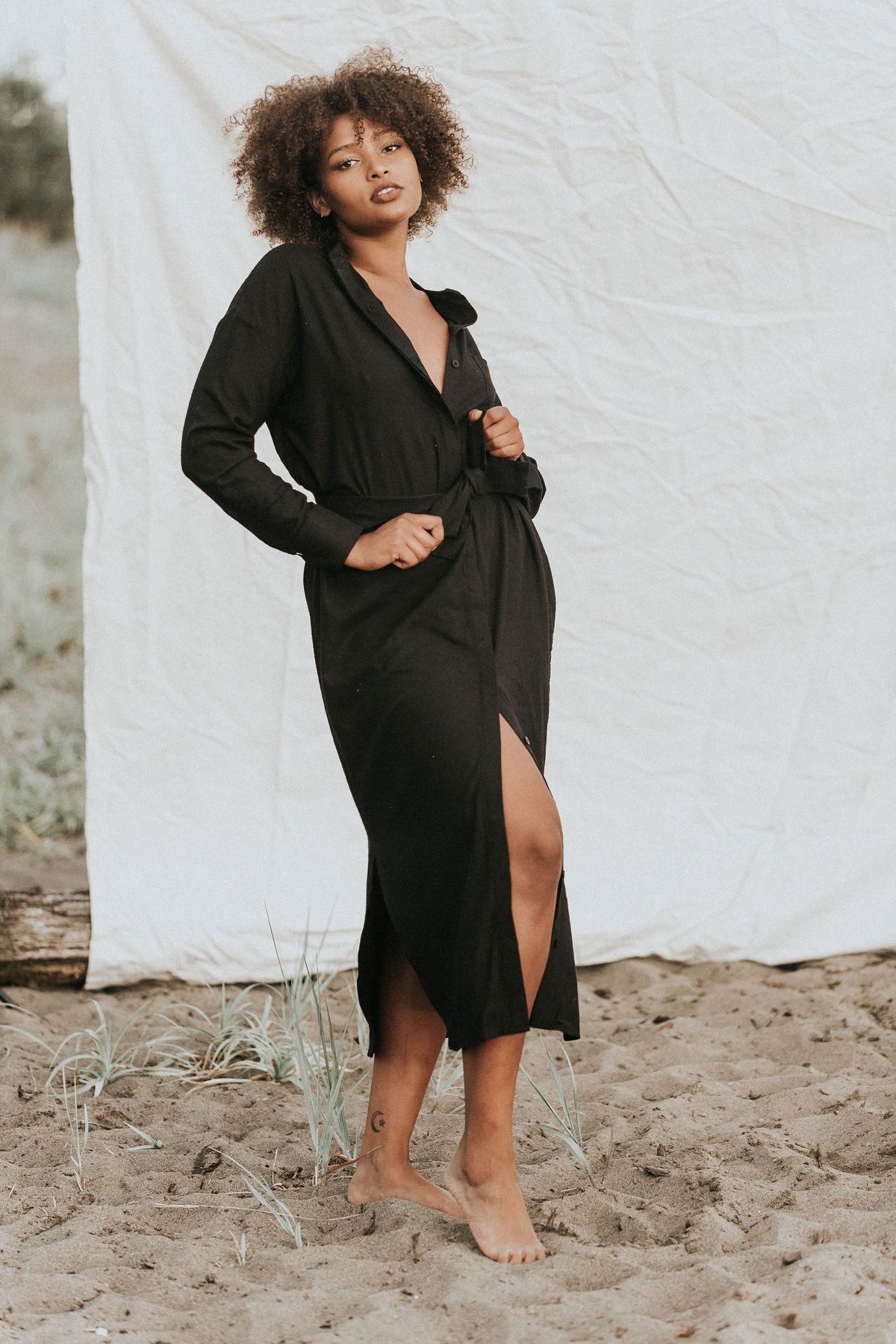 BAHHGOOSE INGE BUTTON UP belt robe - black - Image 4 of 5