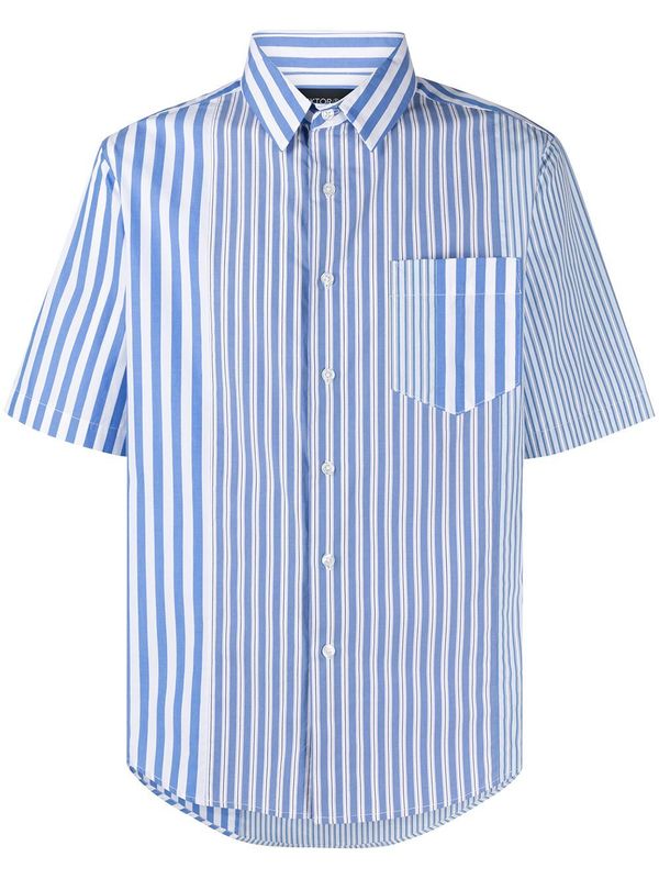 VIKTOR & ROLF MISTER MISTER Stripe Patchwork Shirt - Blue | Garmentory