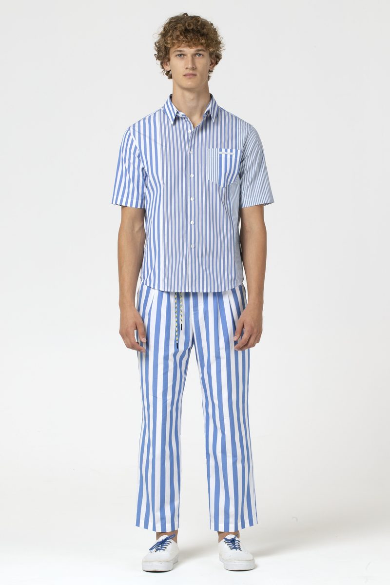 VIKTOR & ROLF MISTER MISTER Stripe Patchwork Shirt - Blue | Garmentory