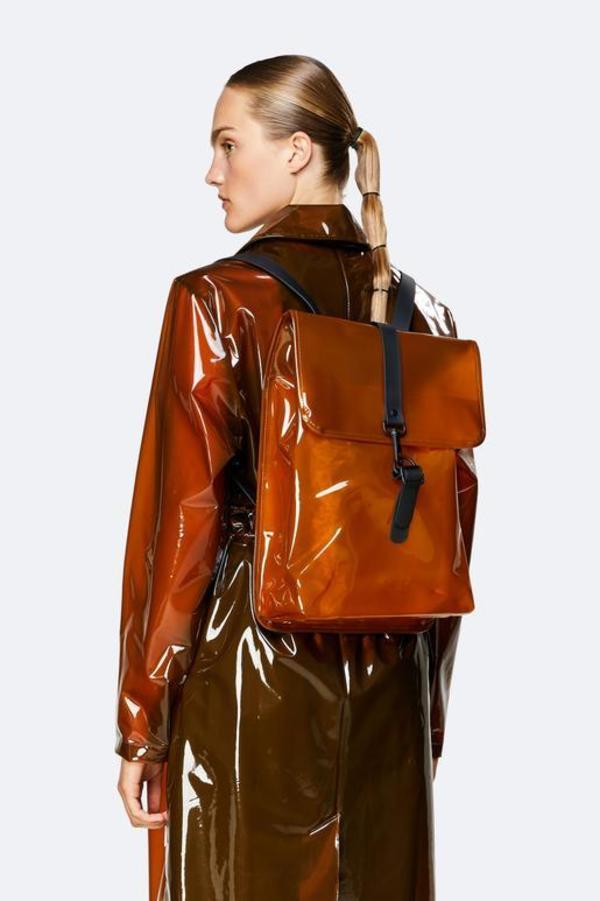 Unisex Rains Shiny Rucksack - Amber Unisex Rains Shiny Rucksack - Amber