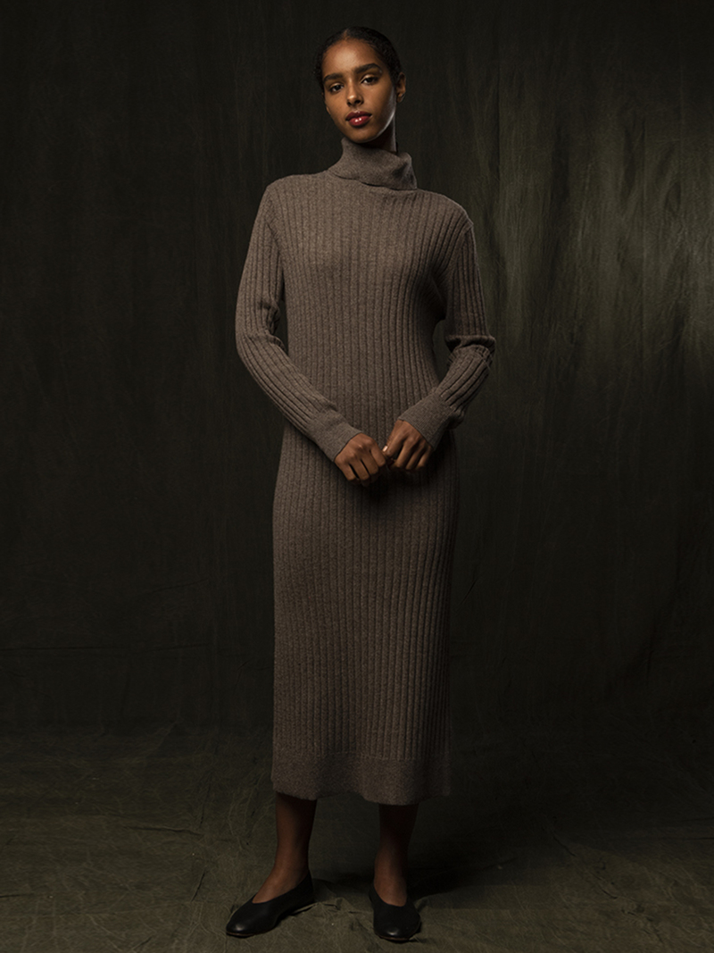 brown turtleneck maxi dress Skims Turtleneck Long Sleeve Dress