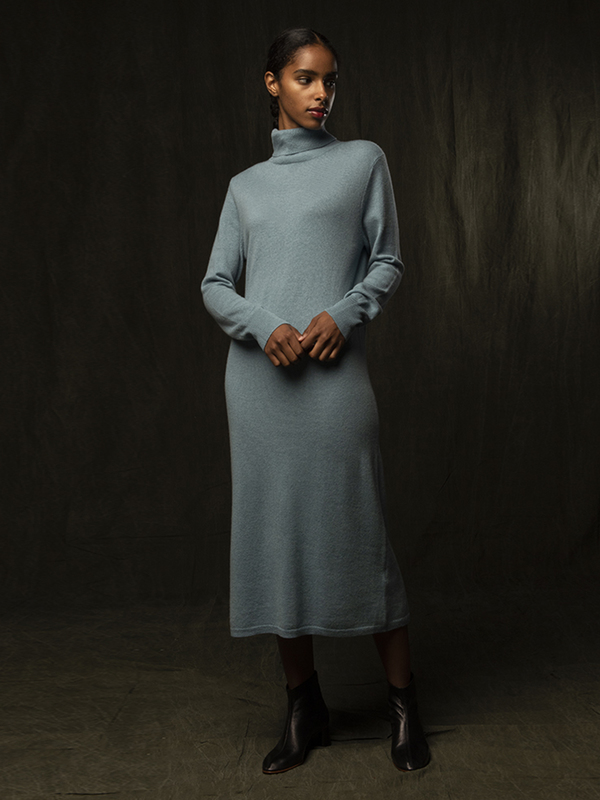 Pure Cashmere NYC Turtleneck Maxi Dress - Steel Blue | Garmentory