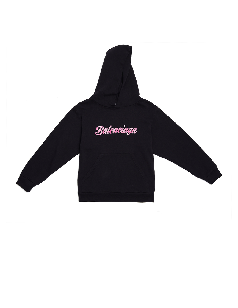 Balenciaga Kids Black Hoodie With Pink Logo | Garmentory