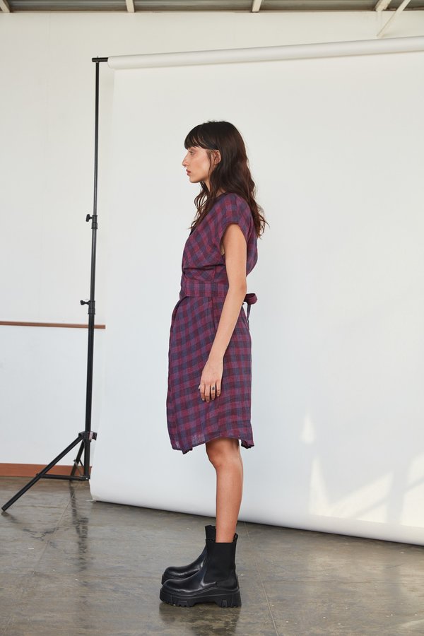 RUJUTA SHETH Aki Wrap Dress - Purple Chex RUJUTA SHETH Aki Wrap Dress - Purple Chex