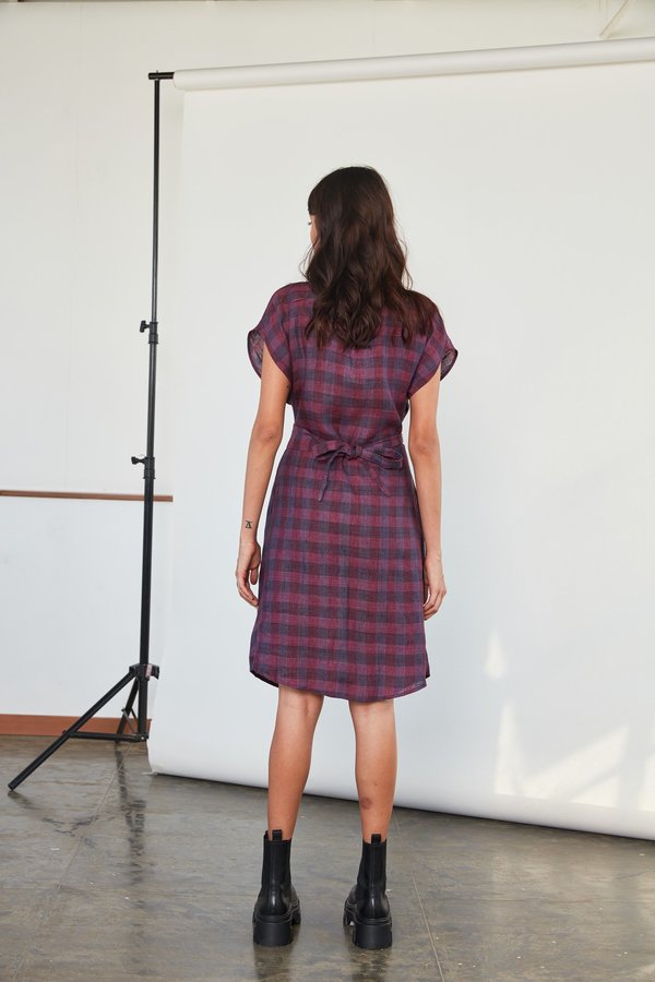 RUJUTA SHETH Aki Wrap Dress - Purple Chex RUJUTA SHETH Aki Wrap Dress - Purple Chex
