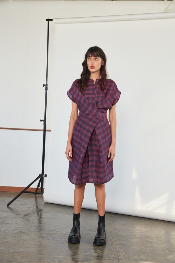 RUJUTA SHETH Aki Wrap Dress - Purple Chex RUJUTA SHETH Aki Wrap Dress - Purple Chex