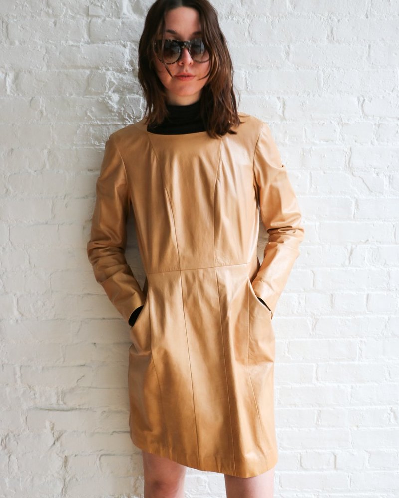 chanel beige dress Women's Oralie Fit and Flare High Neck Chanel Midi Dress S/M/L/Customize White/Light Brown MEAN BLVD Light Brown / S