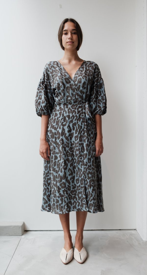 at Dawn. Linen Puff Sleeve Wrap Dress at Dawn. Linen Puff Sleeve Wrap Dress